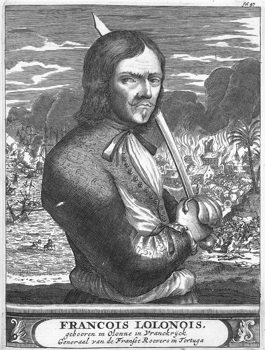 “[Francois L'Ollonias] hated the Spanish, because they killed his crew and the only reason he survived was because he played dead, so he attacked the Spanish at every opportunity. One day the Spanish laid an ambush for him and desperate to escape, he took some Spanish prisoners he had onboard, cut out one of their hearts, took a bite and then said that the same thing would happen to the rest of them if they didn't help him escape.”